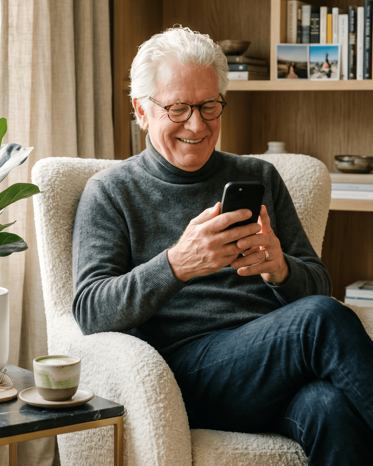 Robert, reading Calen's message on his phone at home